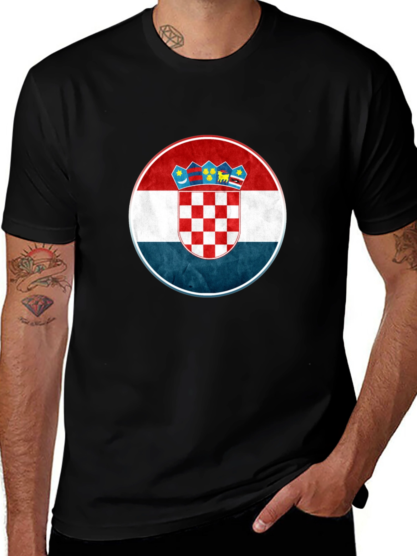 Croatia Flag Graphic Tee - Black Casual T-Shirt