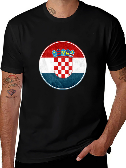 Croatia Flag Graphic Tee - Black Casual T-Shirt