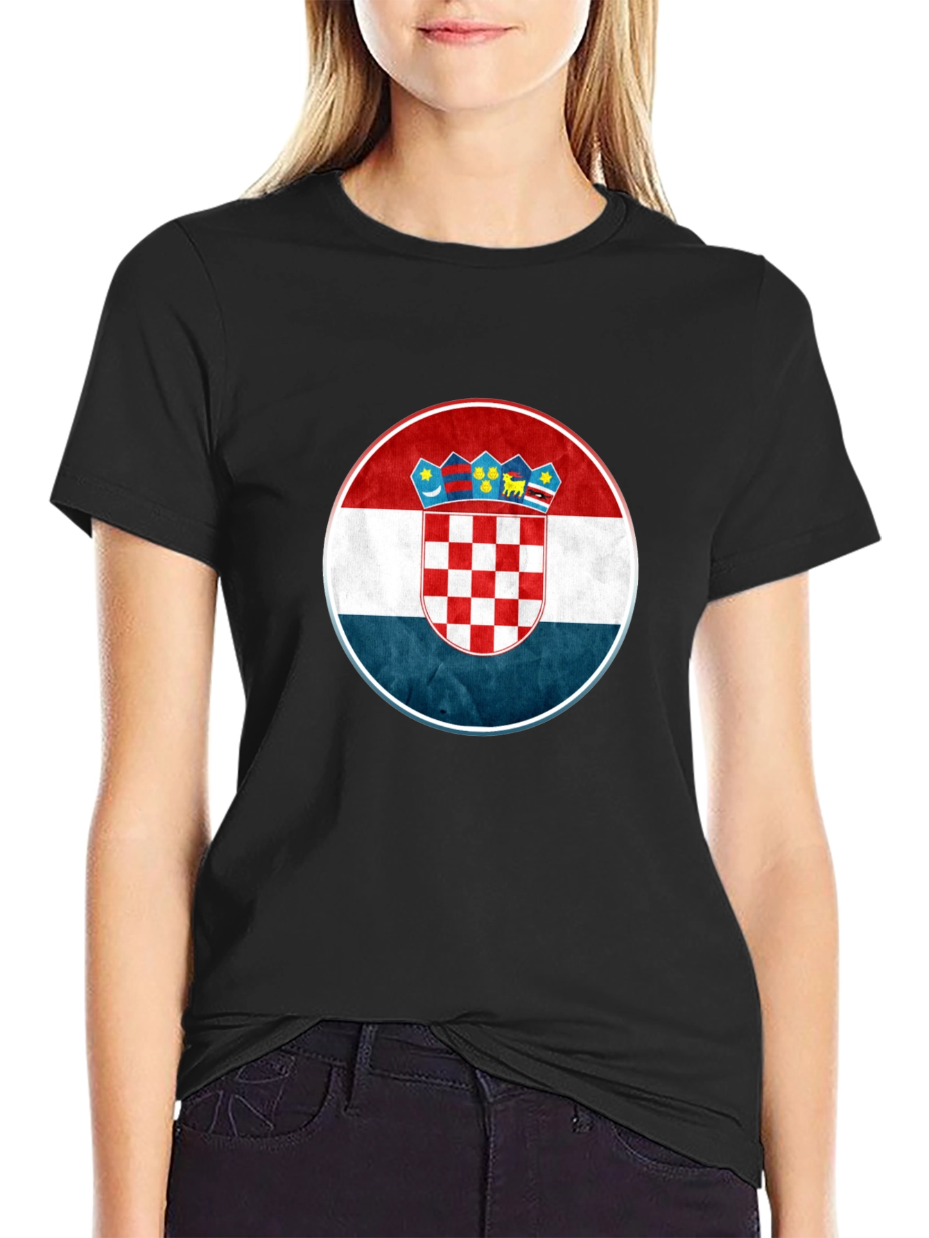 Croatia Flag Graphic Tee - Black Casual T-Shirt