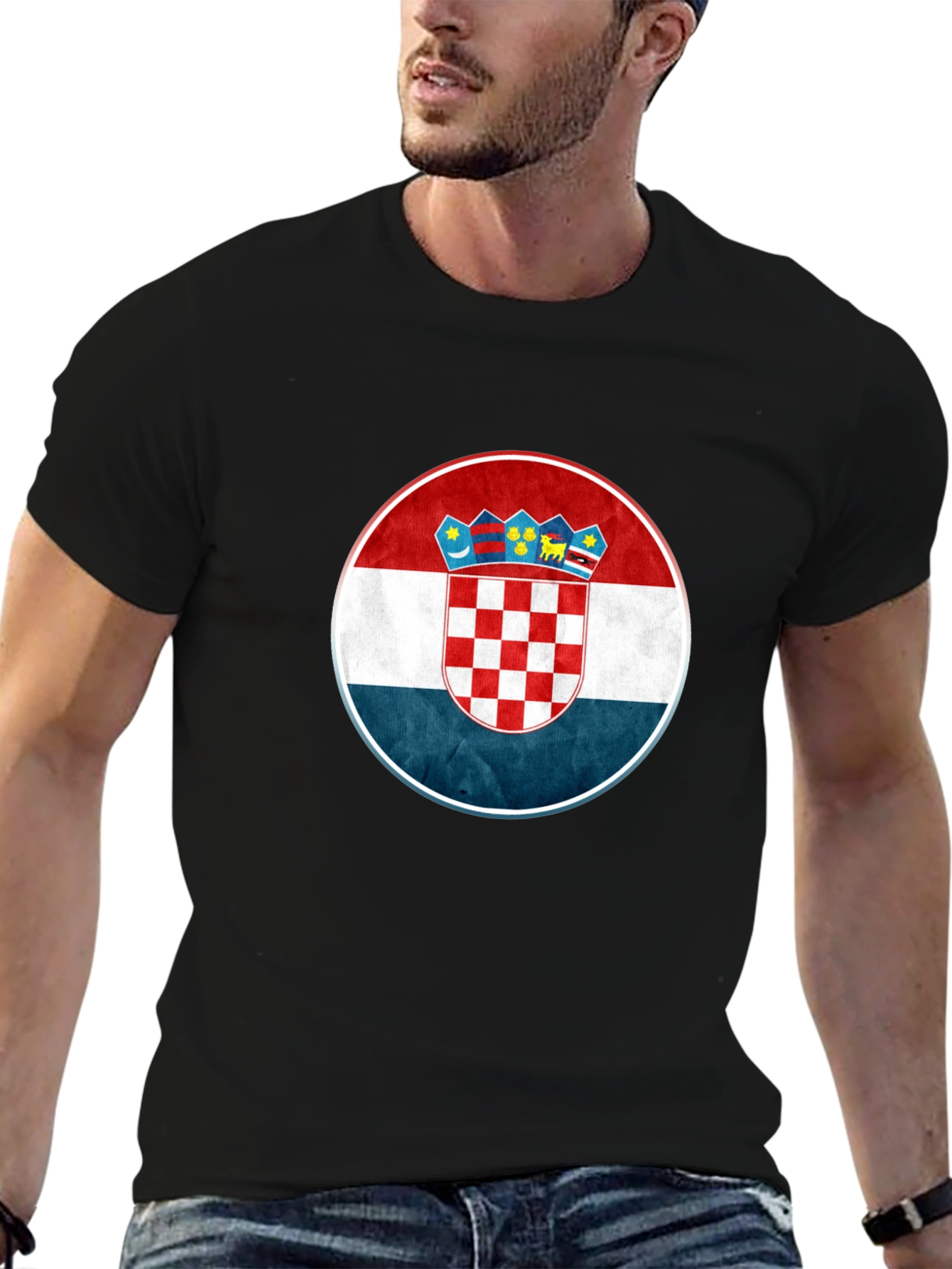 Croatia Flag Graphic Tee - Black Casual T-Shirt