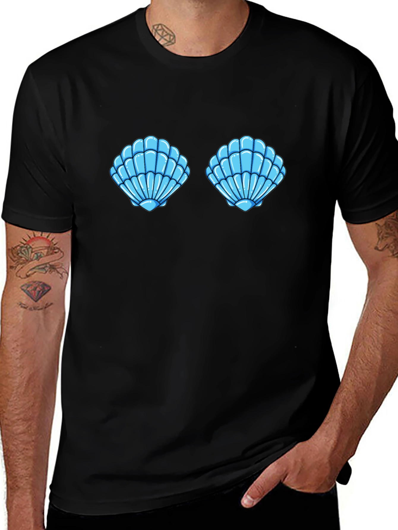 Mermaid Shell Bra T-Shirt - Novelty Costume Tee