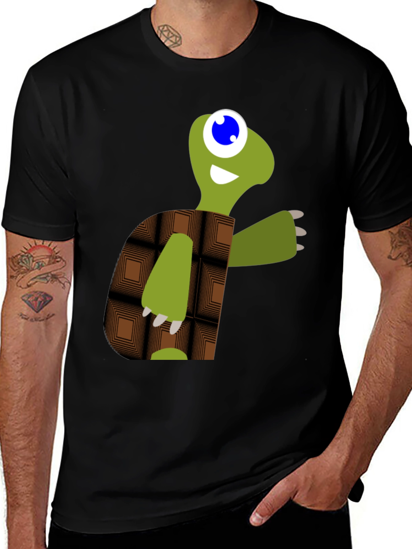 Cartoon Turtle Graphic Tee - Black Casual T-Shirt