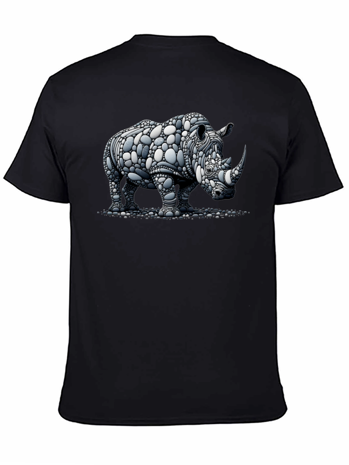 Rhinoceros Stone Art Graphic Black T-Shirt