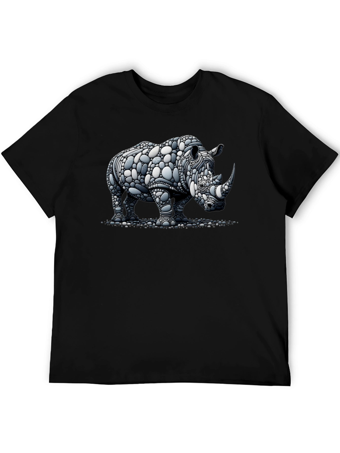 Rhinoceros Stone Art Graphic Black T-Shirt