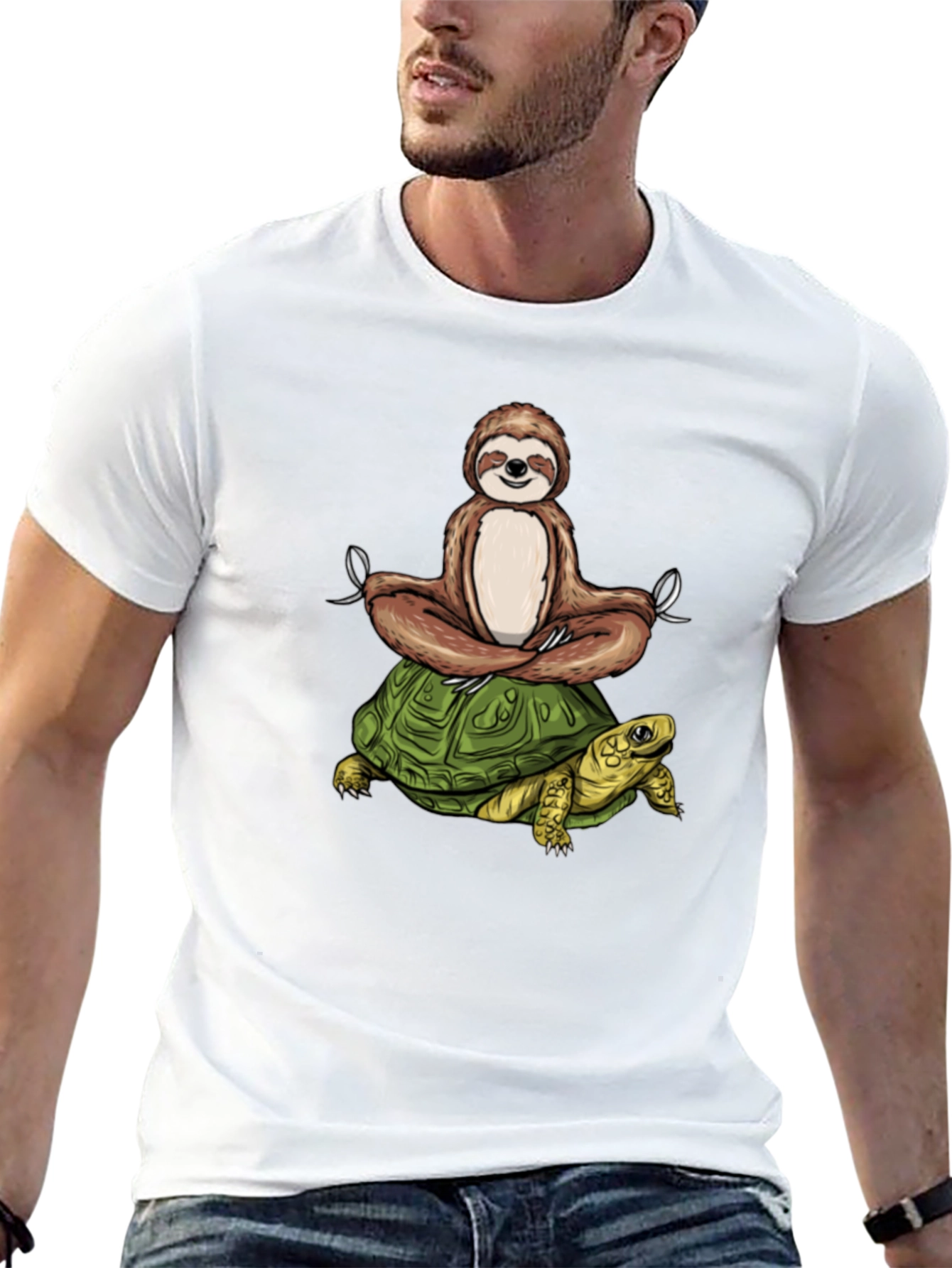 Sloth Meditating on Turtle Graphic Tee