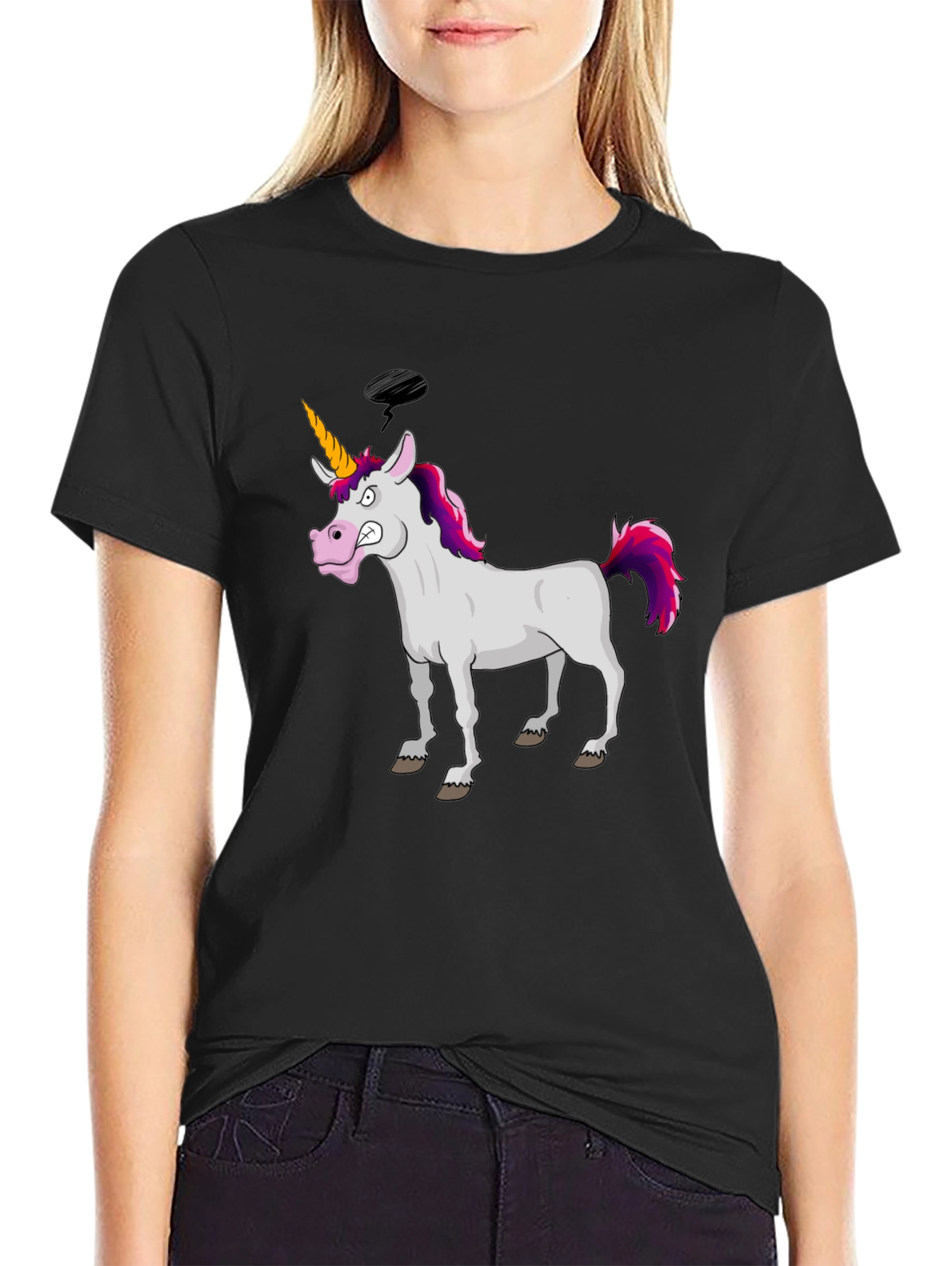Funny Grumpy Unicorn Black Graphic T-Shirt