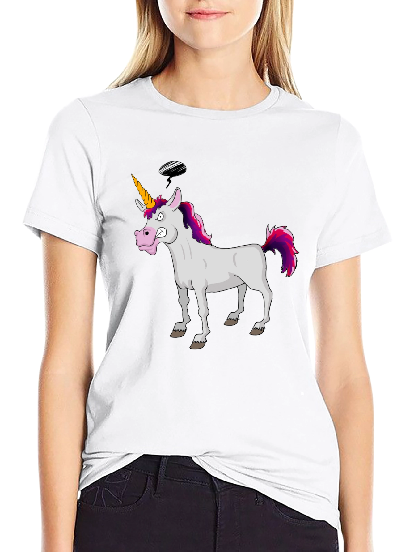 Funny Grumpy Unicorn Black Graphic T-Shirt