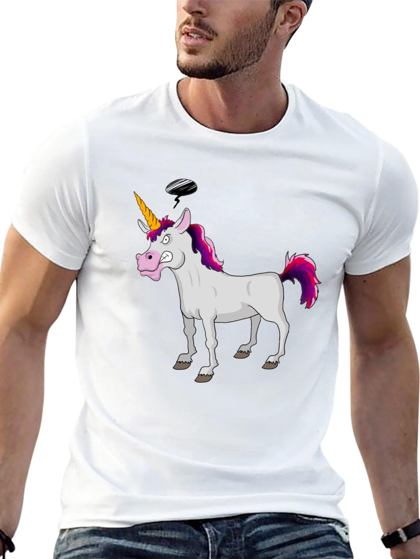 Funny Grumpy Unicorn Black Graphic T-Shirt