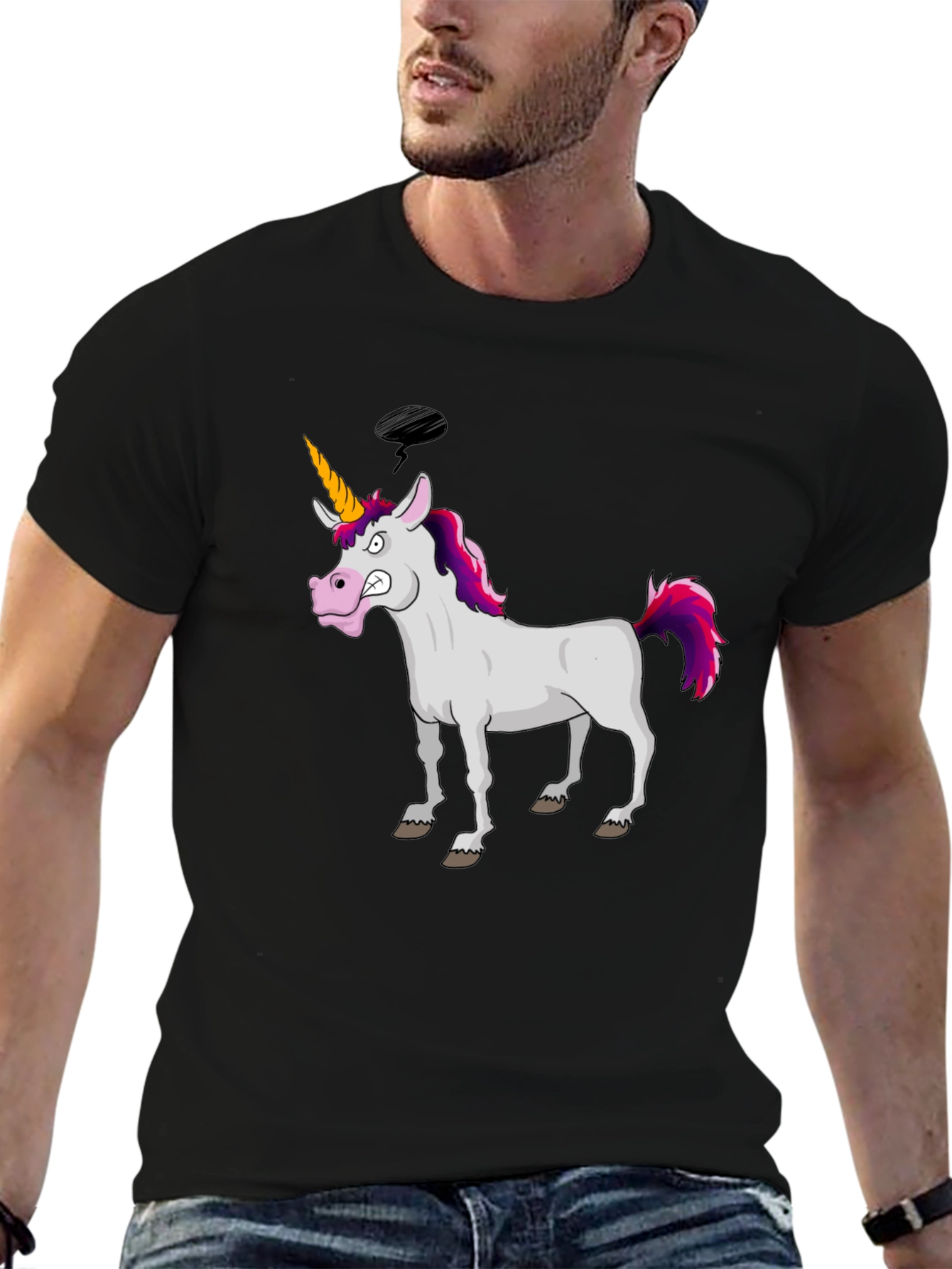 Funny Grumpy Unicorn Black Graphic T-Shirt