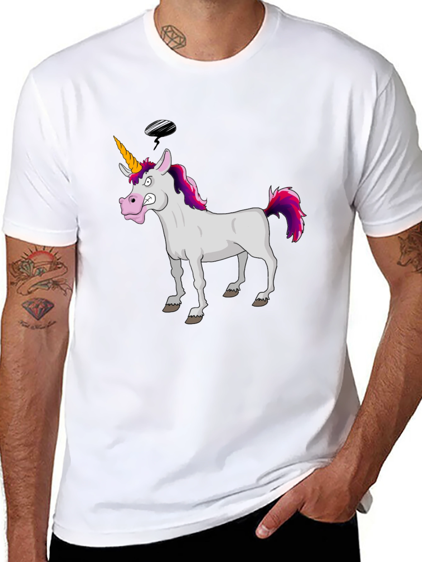 Funny Grumpy Unicorn Black Graphic T-Shirt