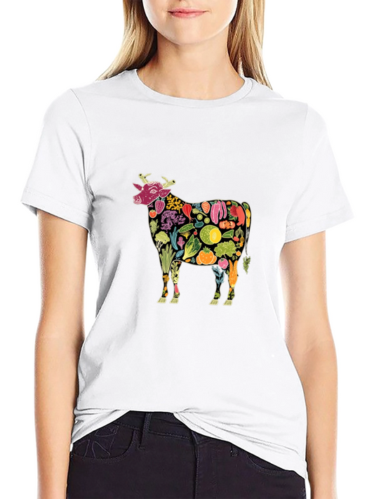 Vegan Cow Graphic Tee - Black Cotton T-Shirt