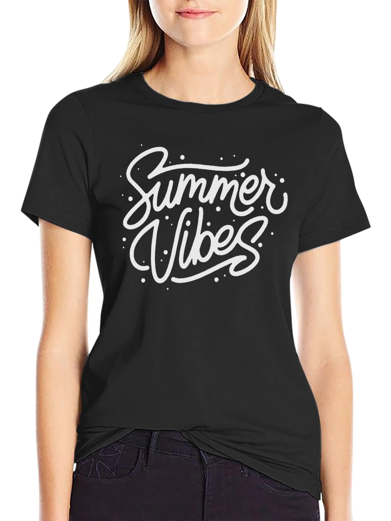 Summer Vibes Graphic Tee - Black Cotton T-Shirt