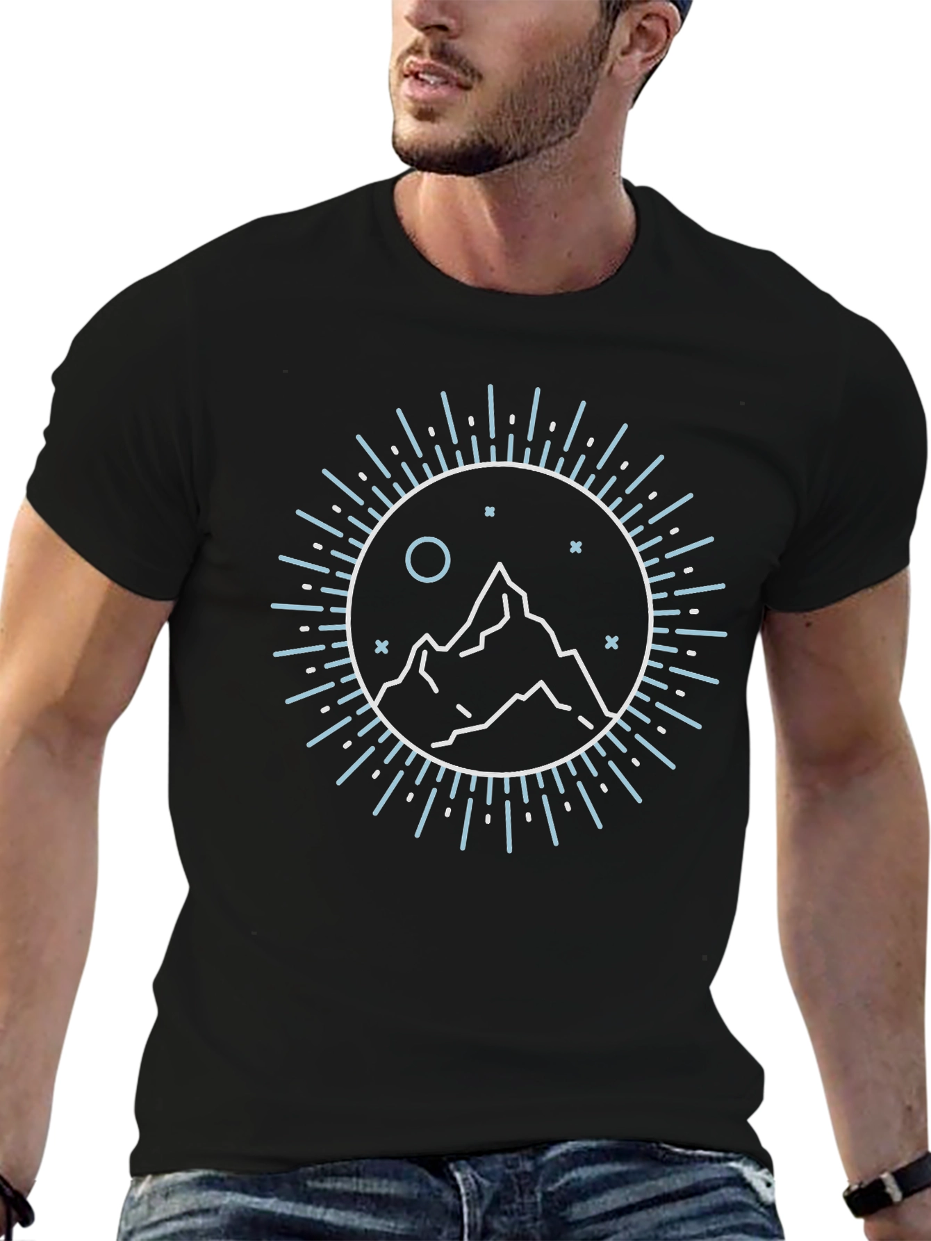 Mountain Peak Graphic Tee - Black Cotton T-Shirt