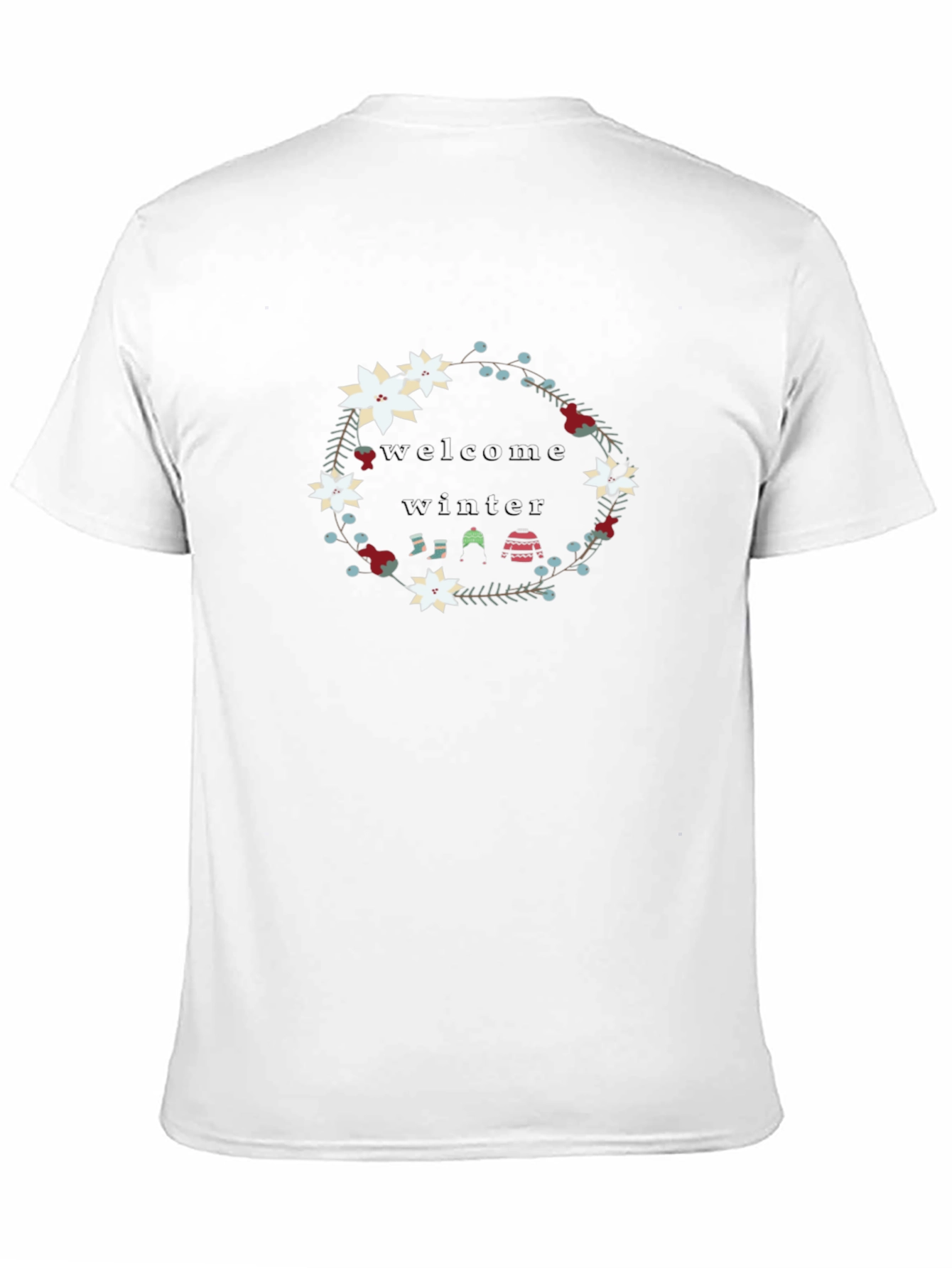 Welcome Winter Floral Wreath Black T-Shirt