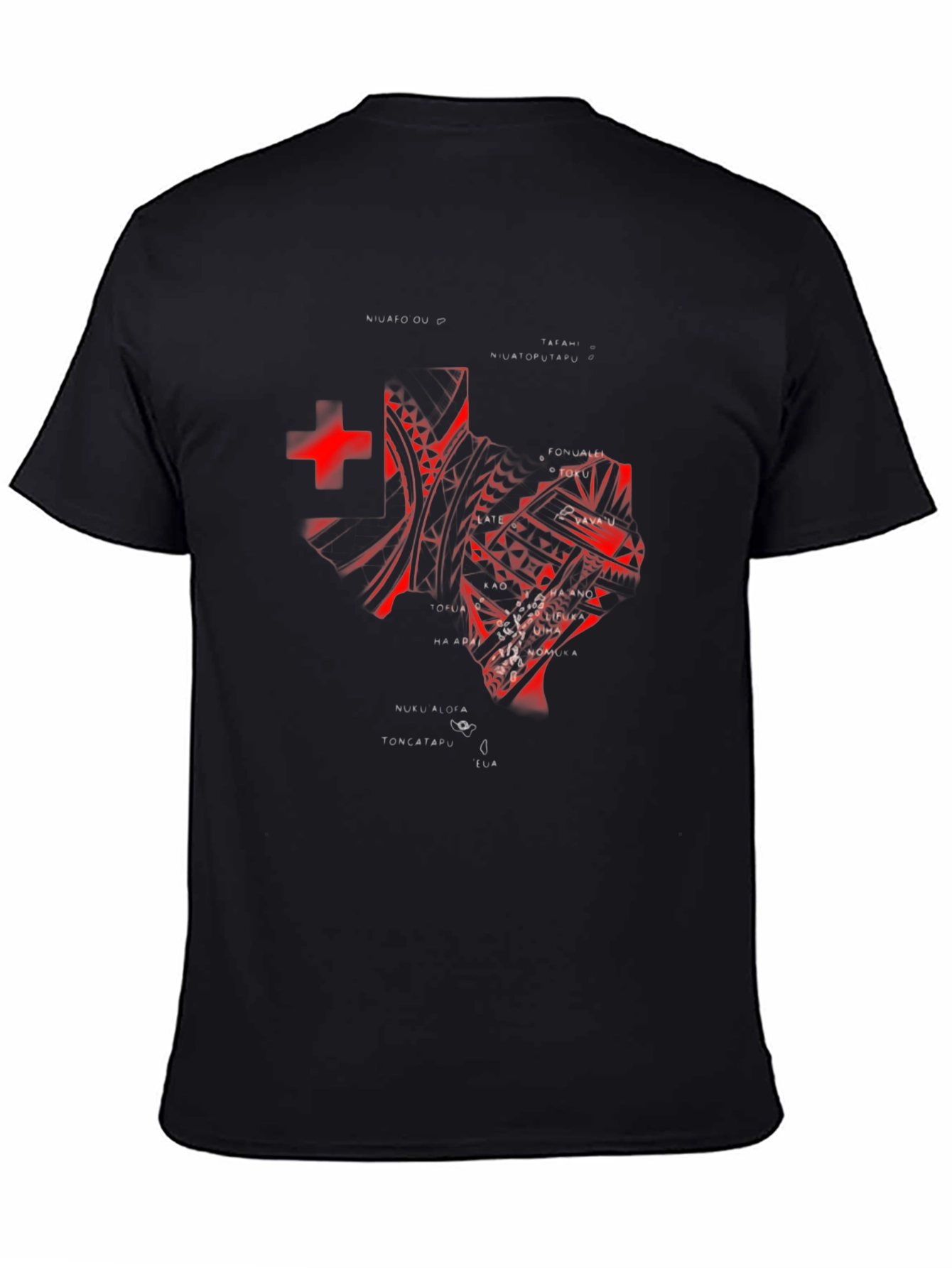 Tonga T-Shirt - Red Tribal Design on Black Tee