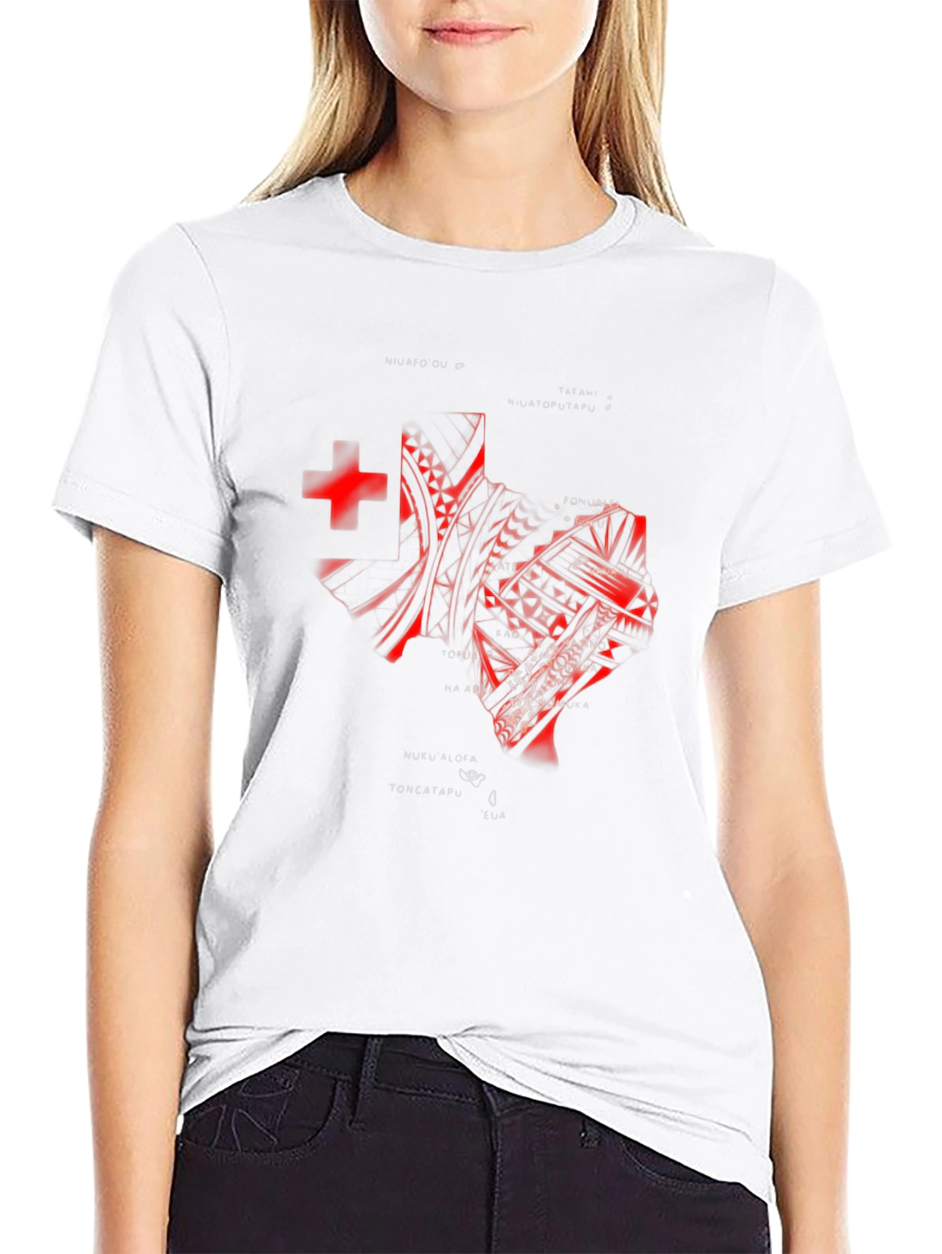 Tonga T-Shirt - Red Tribal Design on Black Tee