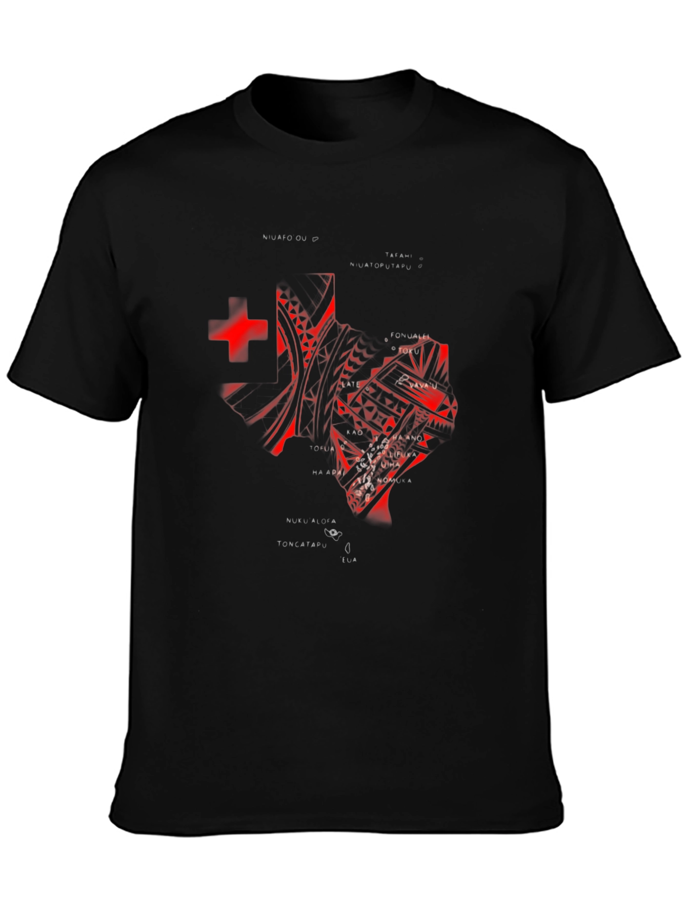 Tonga T-Shirt - Red Tribal Design on Black Tee