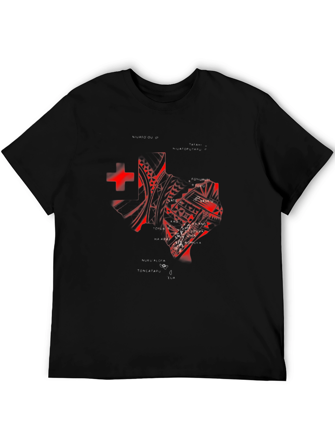 Tonga T-Shirt - Red Tribal Design on Black Tee
