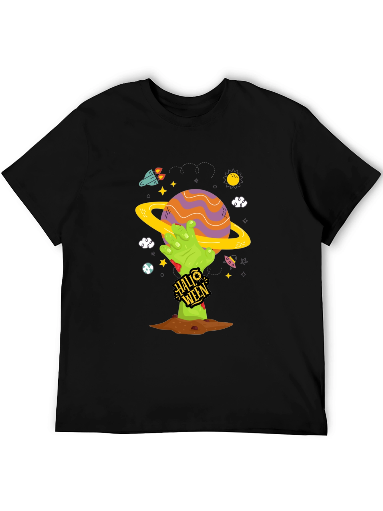 Spooky Halloween Planet T-Shirt - Zombie Hand Tee