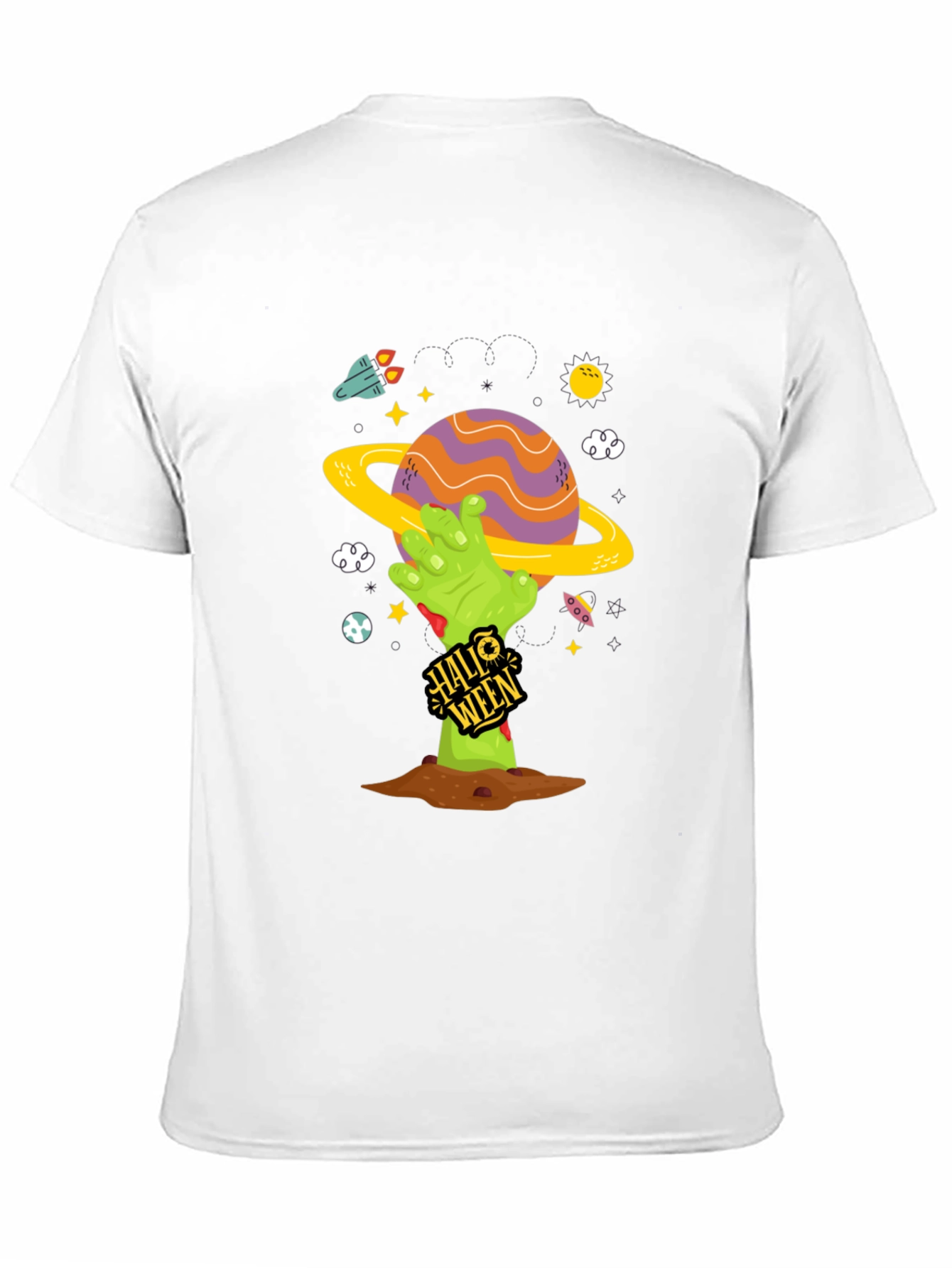 Spooky Halloween Planet T-Shirt - Zombie Hand Tee