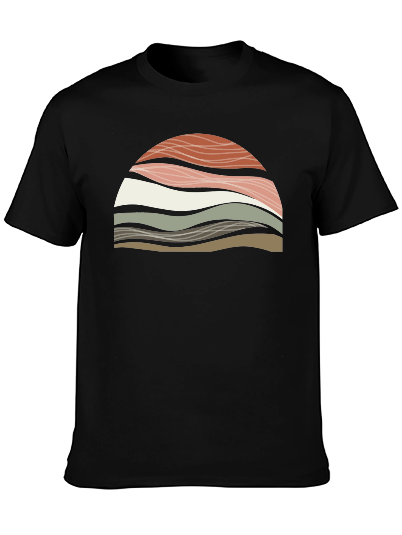 Abstract Wavy Graphic Print T-Shirt - Black
