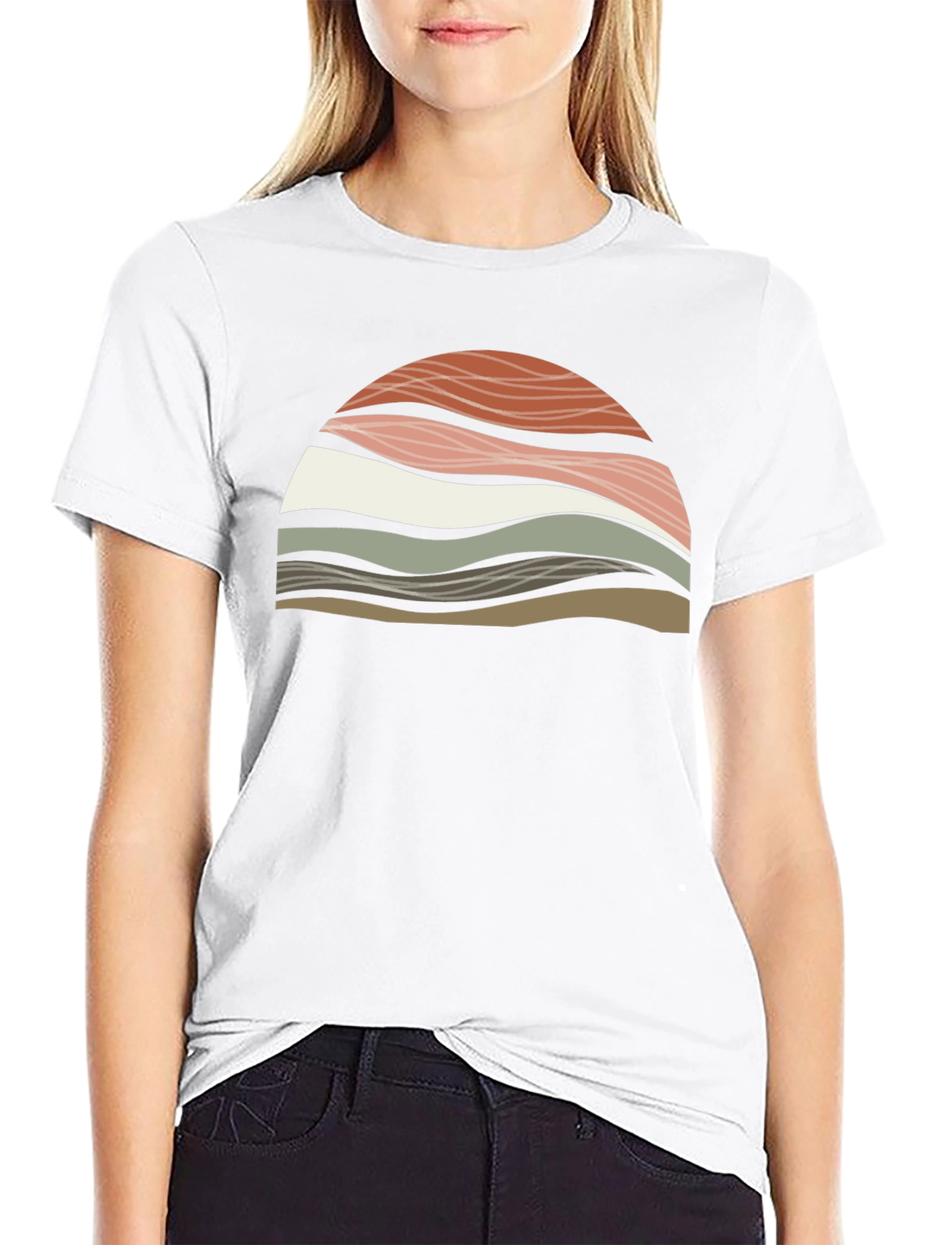 Abstract Wavy Graphic Print T-Shirt - Black