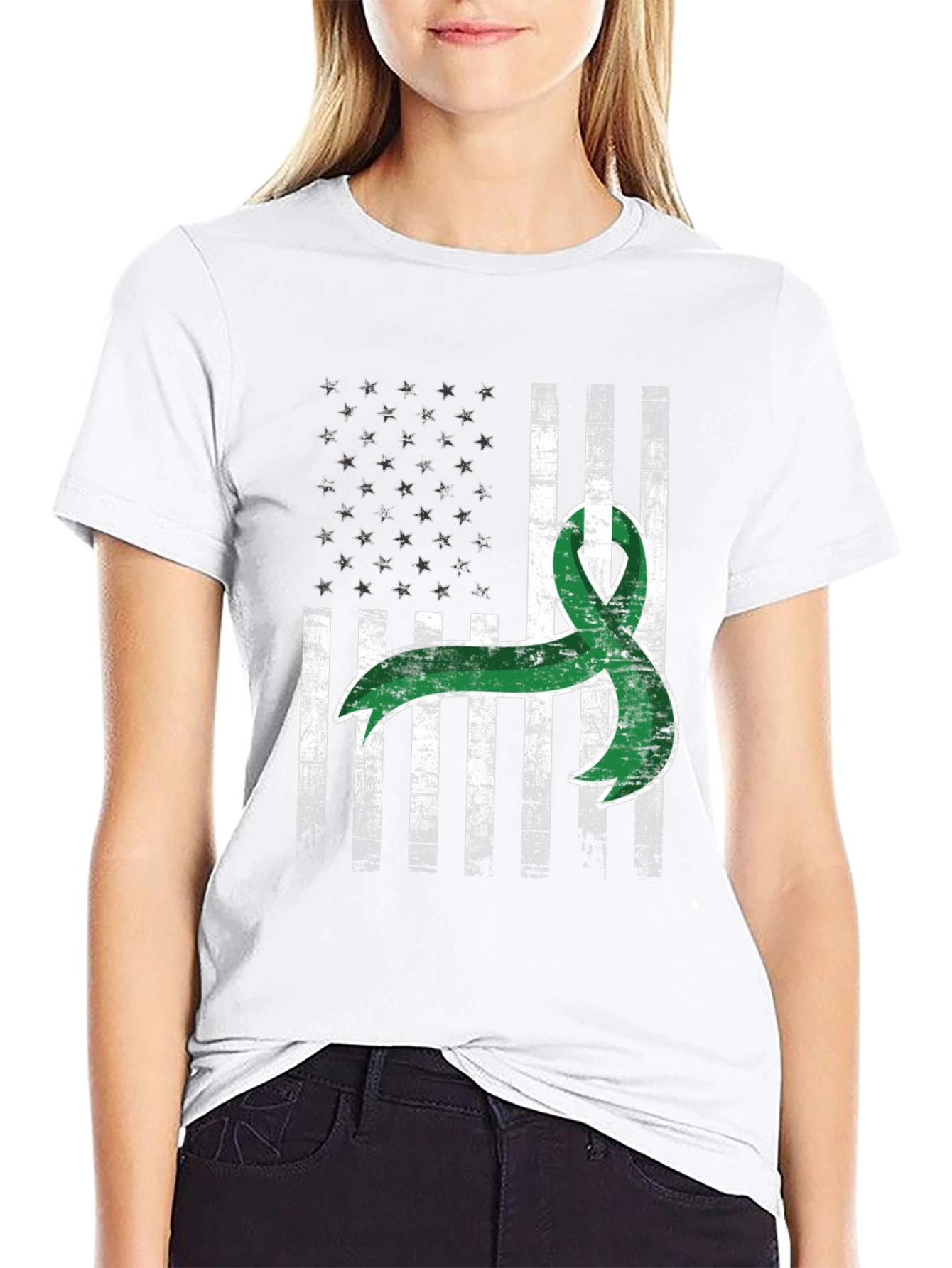 Green Ribbon USA Flag Graphic Tee