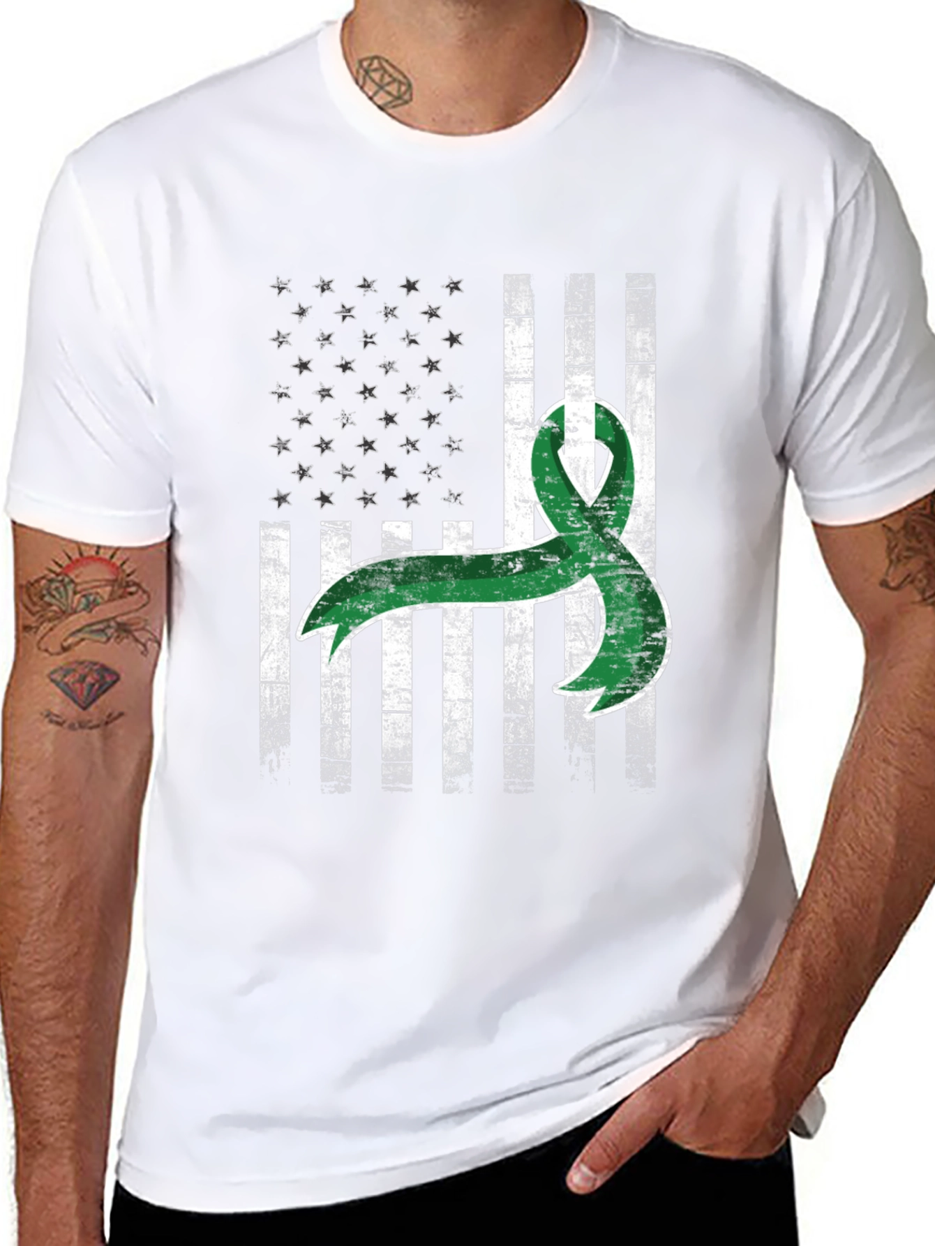 Green Ribbon USA Flag Graphic Tee