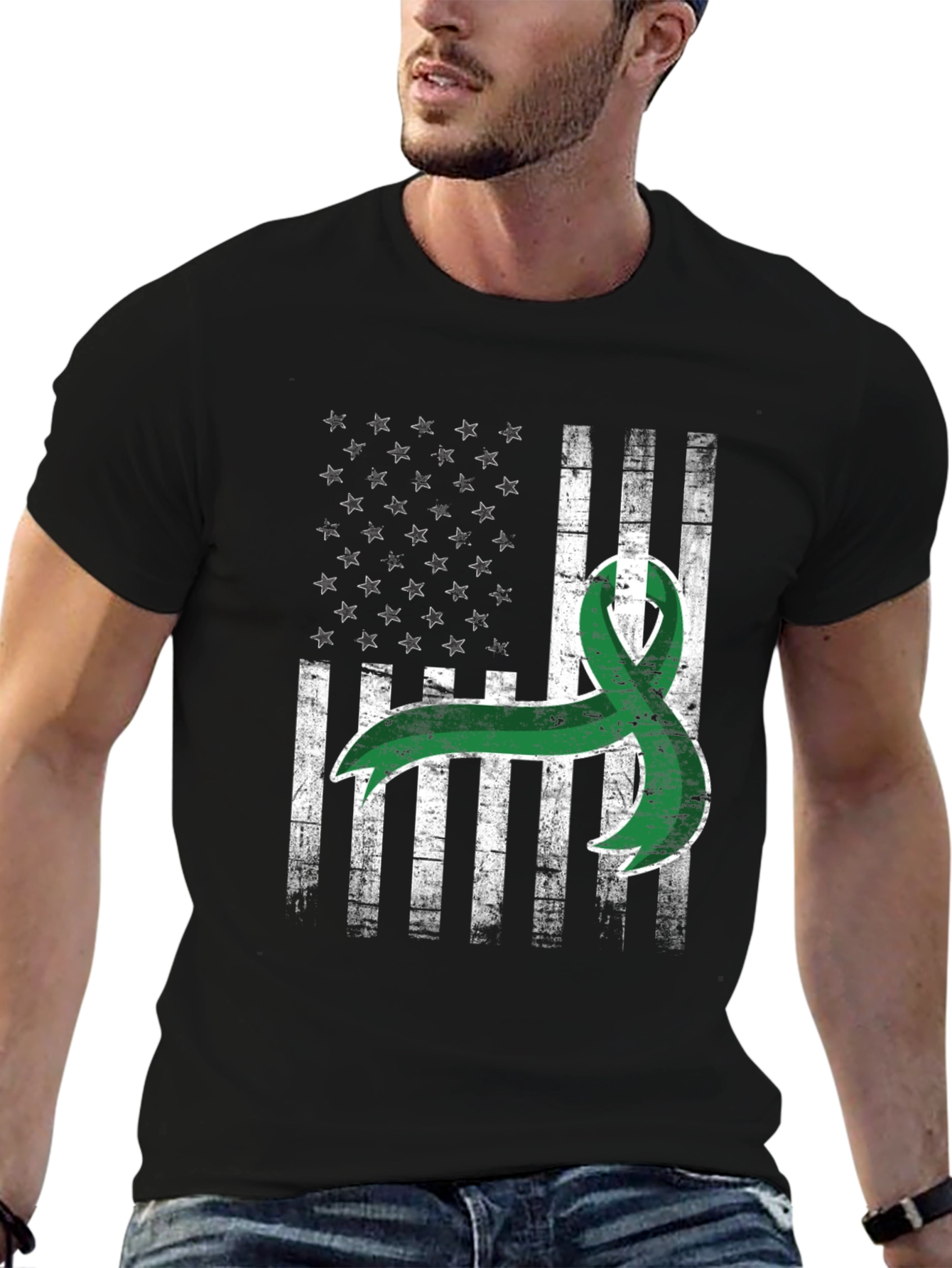 Green Ribbon USA Flag Graphic Tee