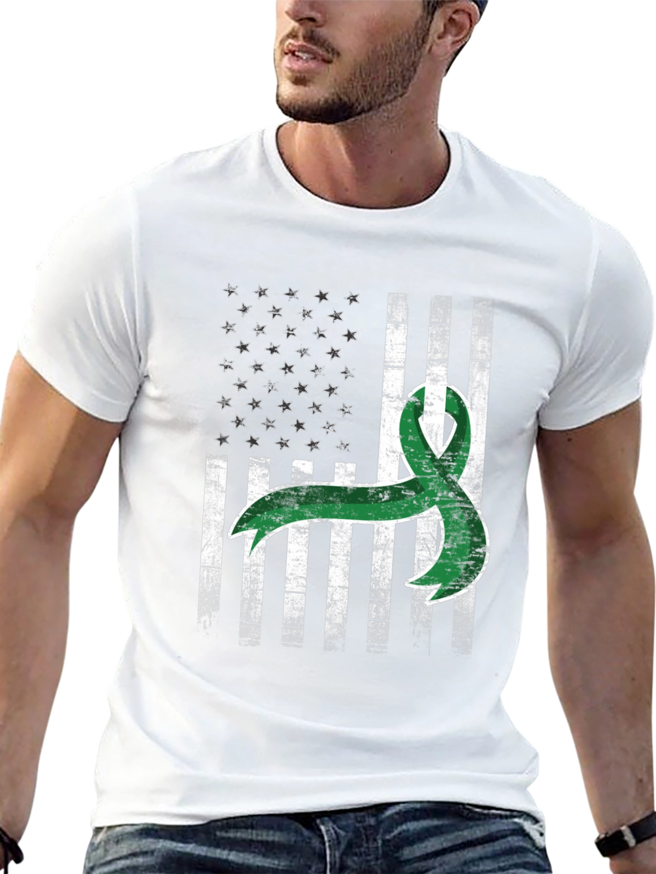 Green Ribbon USA Flag Graphic Tee