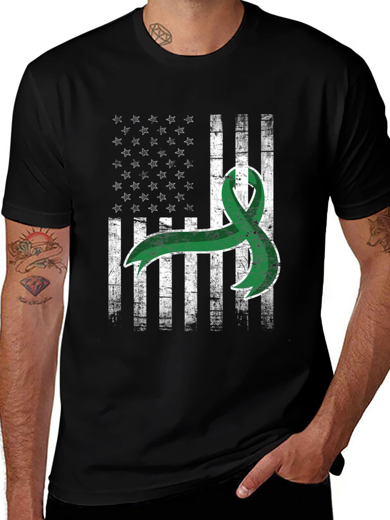 Green Ribbon USA Flag Graphic Tee