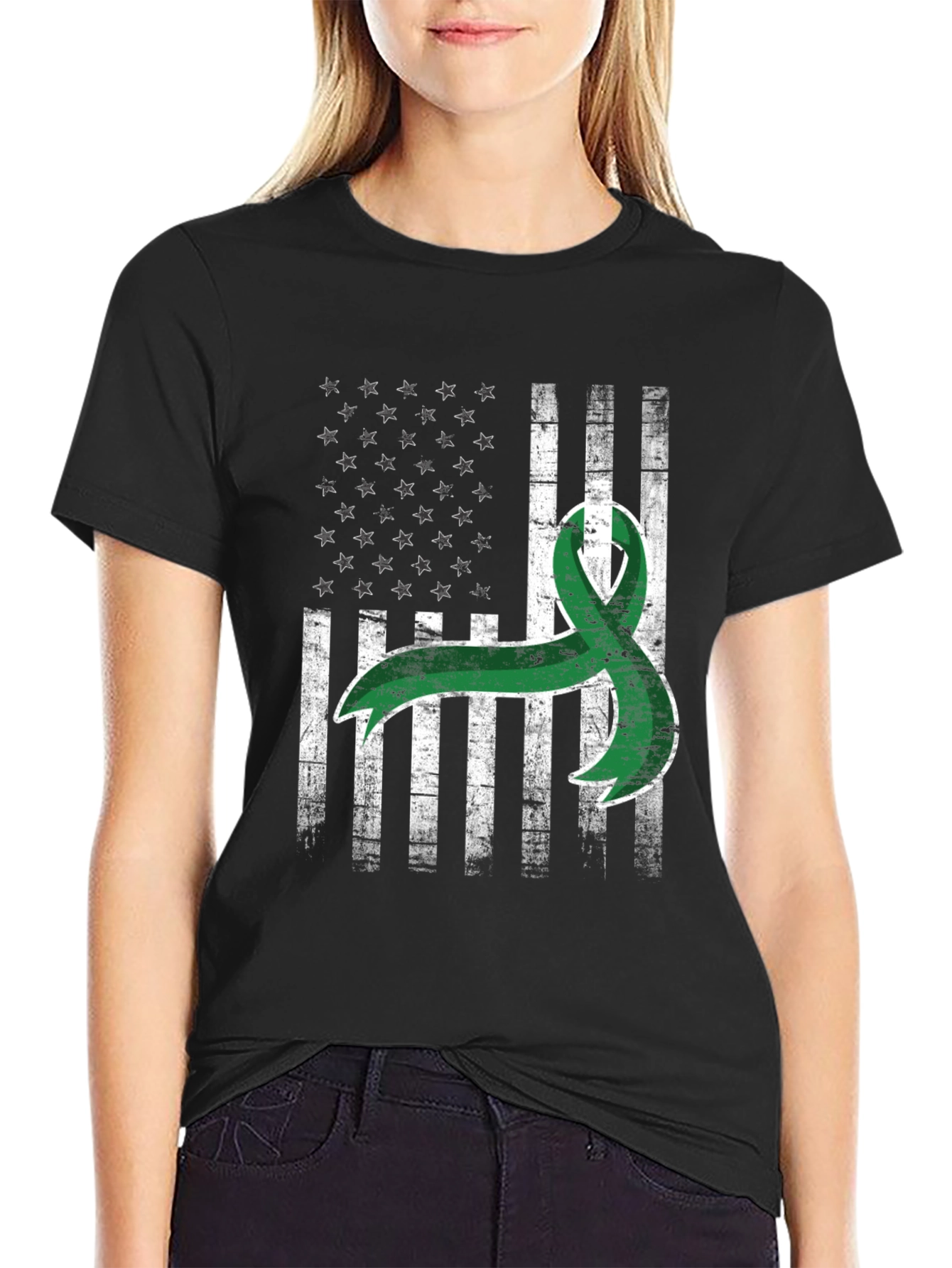 Green Ribbon USA Flag Graphic Tee