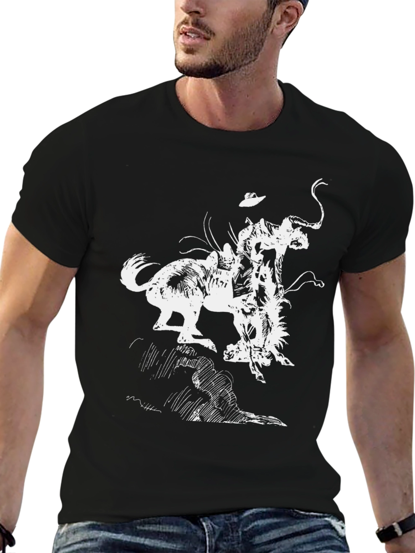 Black Graphic Tee - Bronco Rider T-Shirt