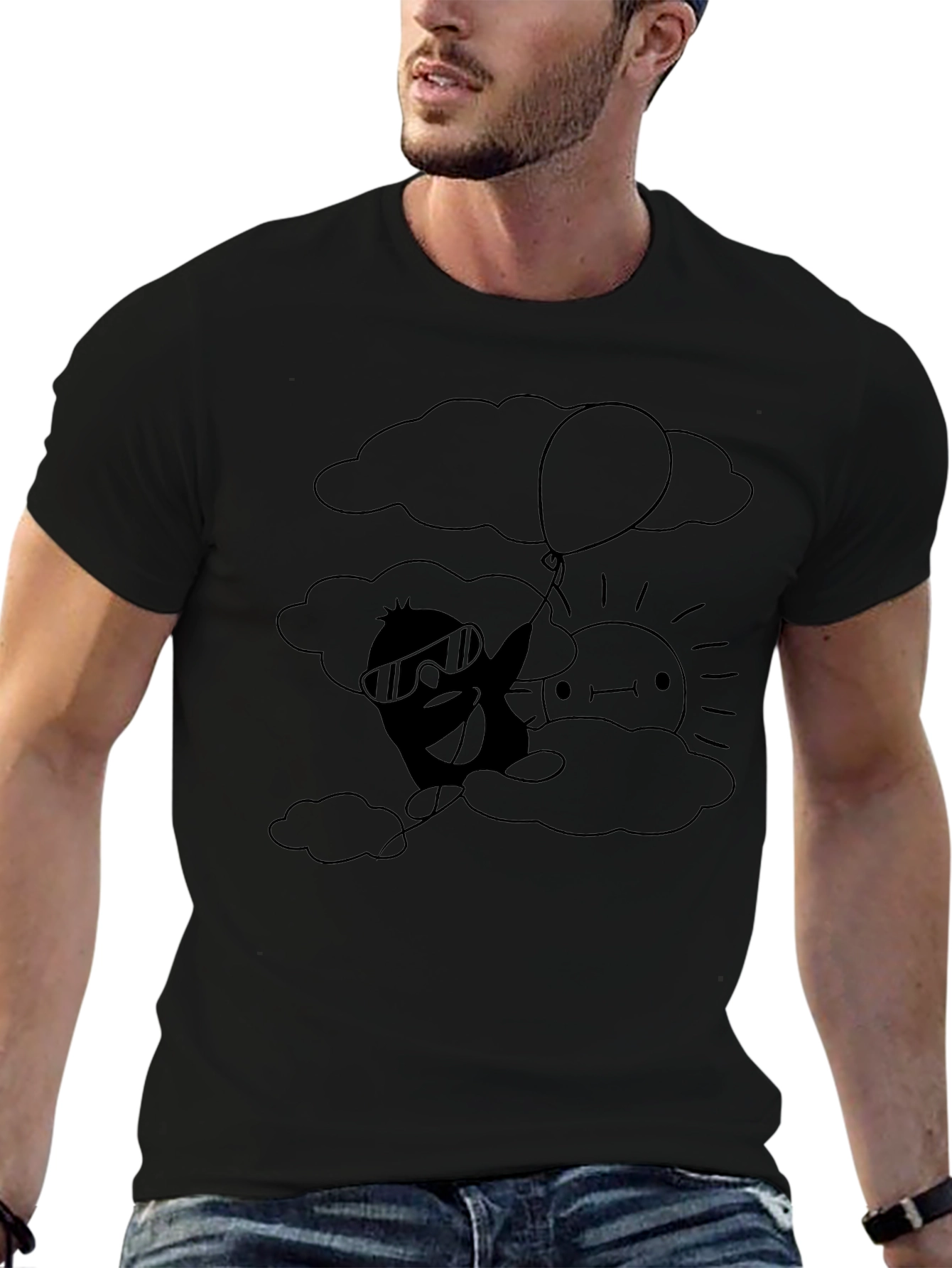 Cartoon Cloud Graphic Tee - Black