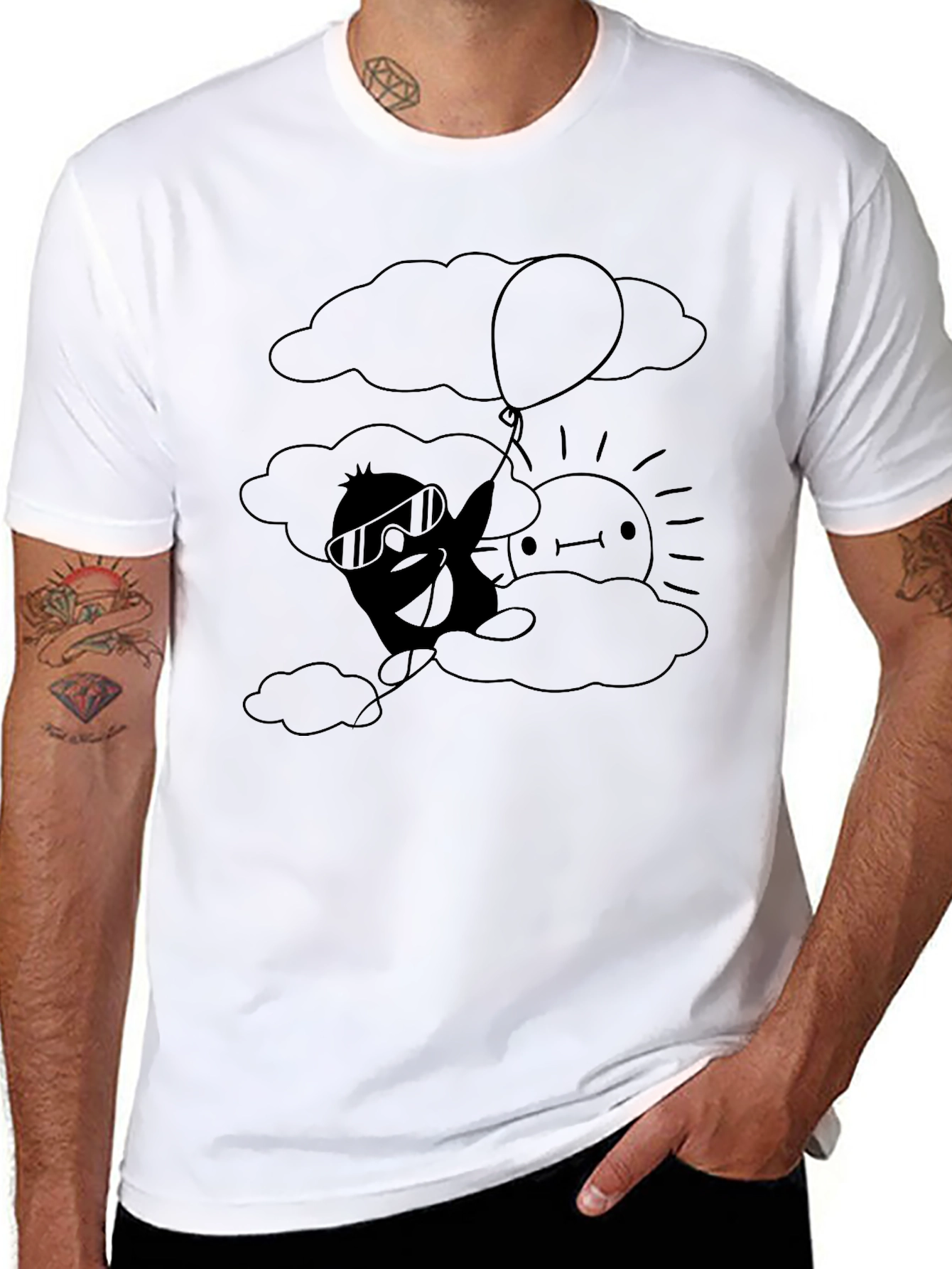 Cartoon Cloud Graphic Tee - Black