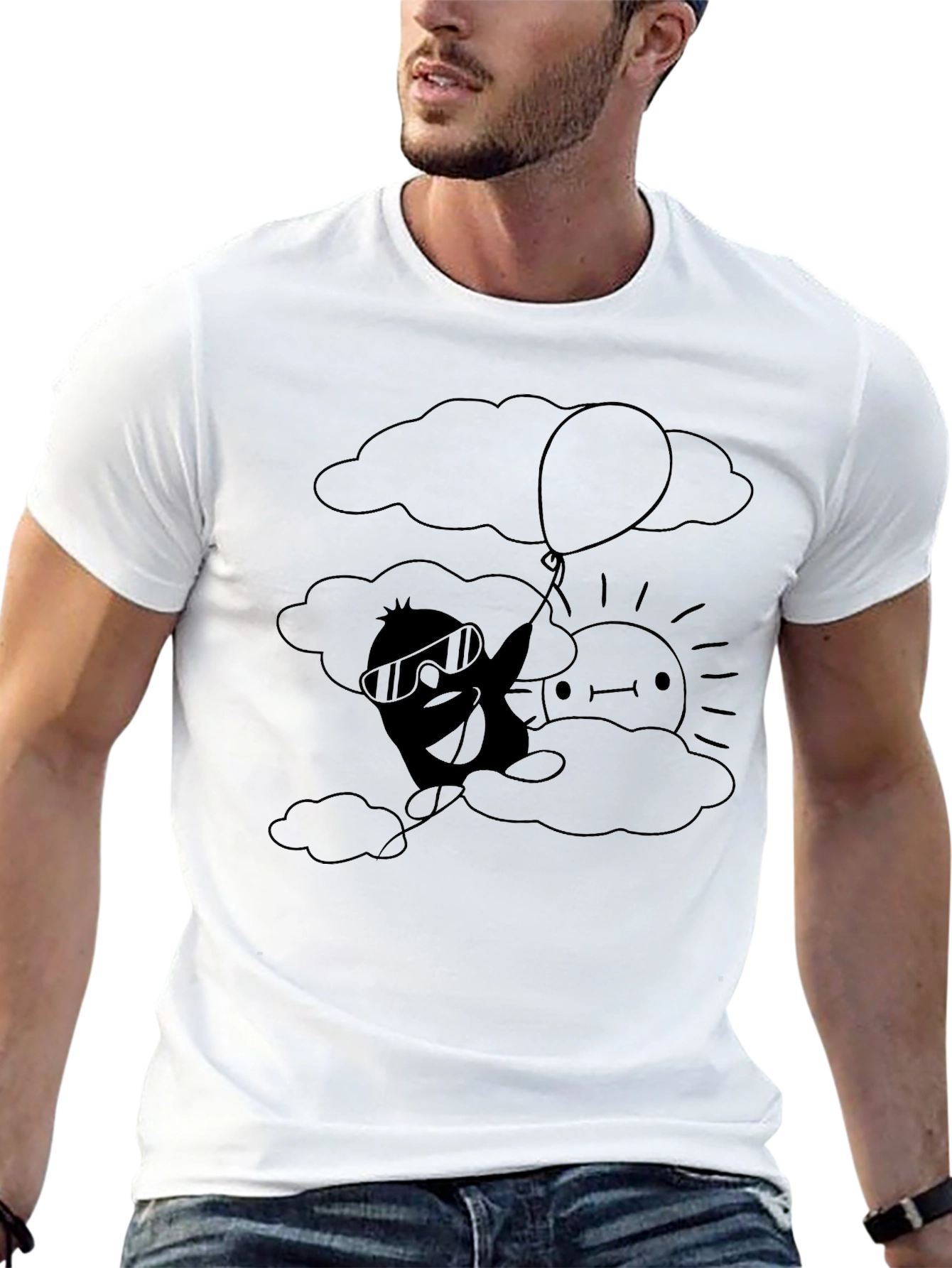 Cartoon Cloud Graphic Tee - Black