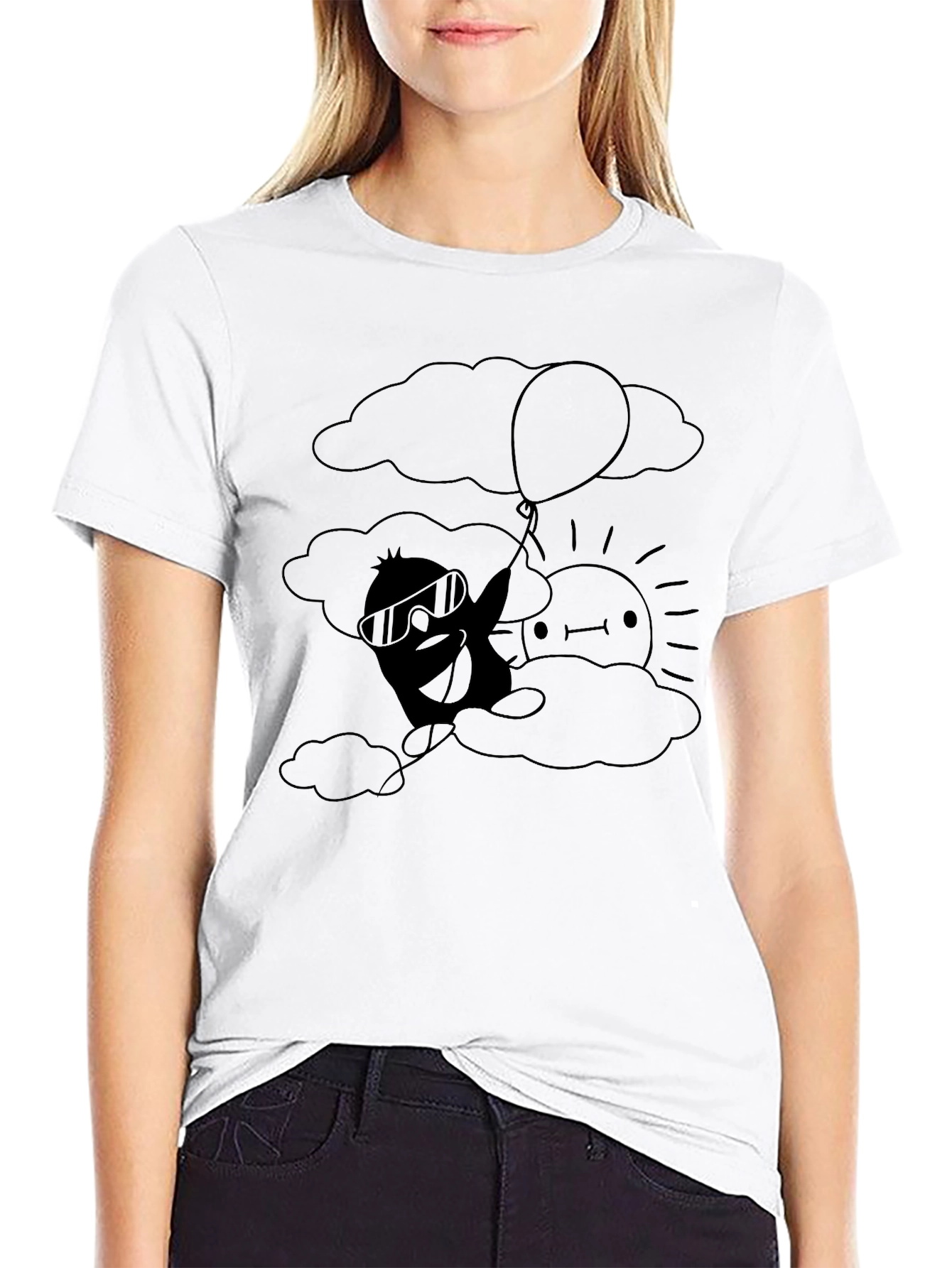 Cartoon Cloud Graphic Tee - Black