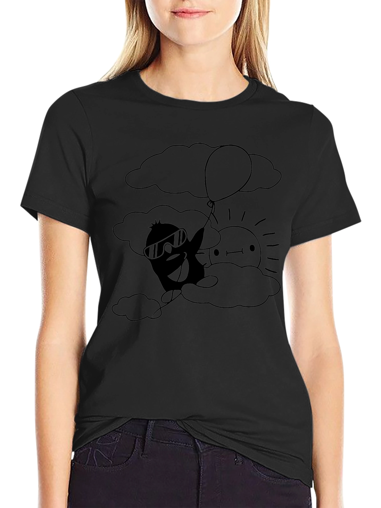 Cartoon Cloud Graphic Tee - Black