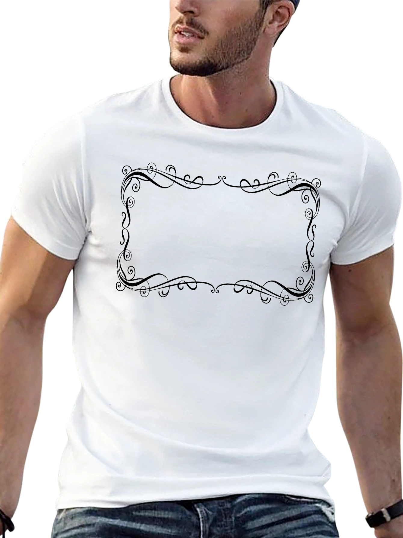 Mens Black T-Shirt with Ornamental Frame Design