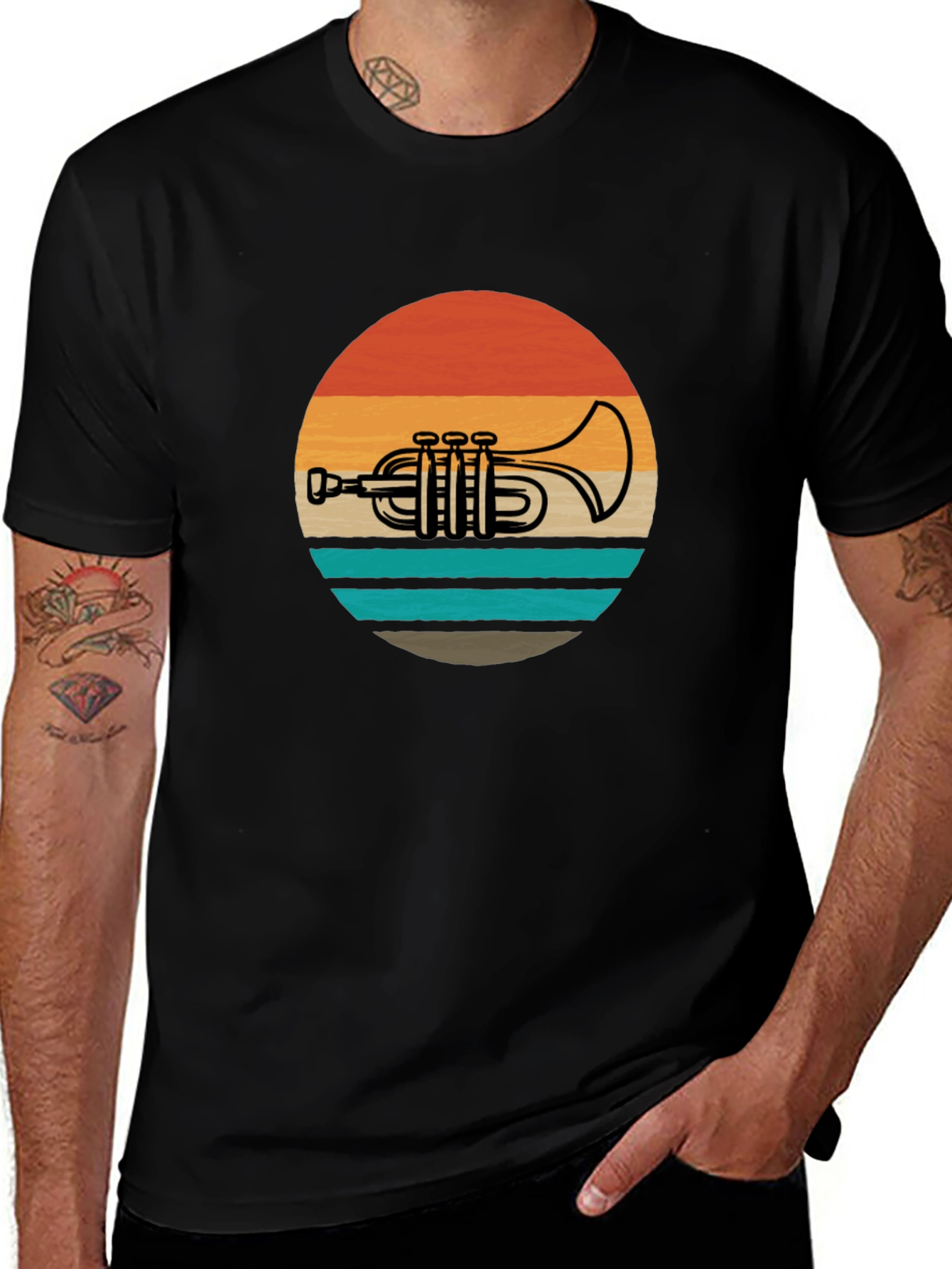 Retro Trumpet Sunset Graphic Tee