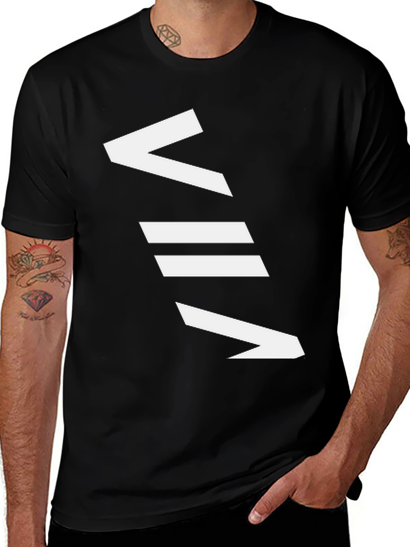 Geometric White Graphic Print Black T-Shirt