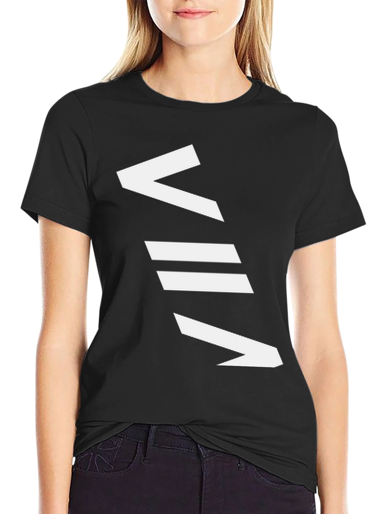 Geometric White Graphic Print Black T-Shirt