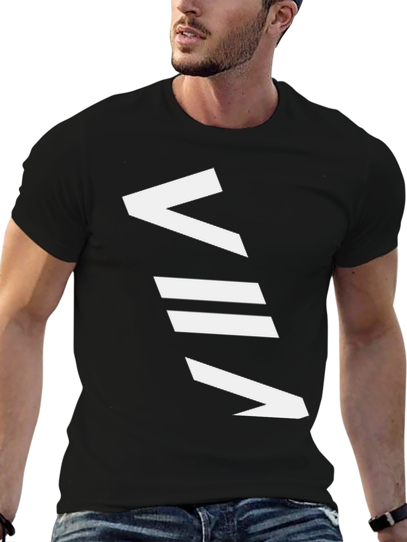 Geometric White Graphic Print Black T-Shirt