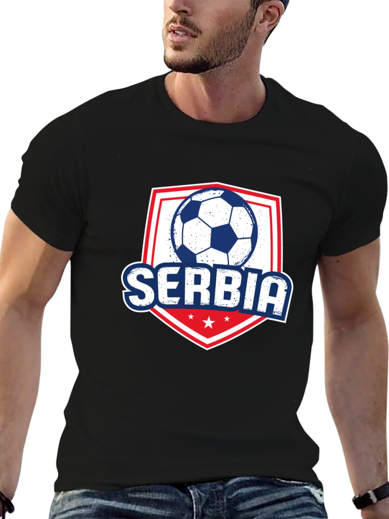 Serbia Soccer T-Shirt - Black Graphic Tee