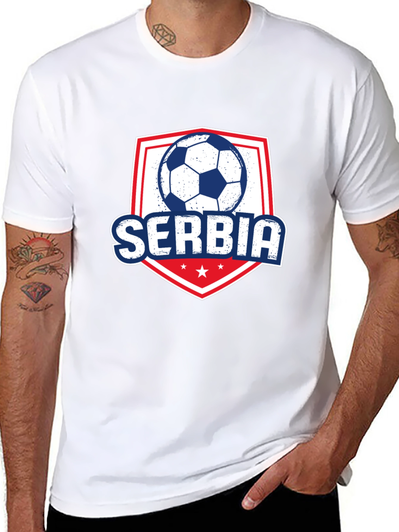 Serbia Soccer T-Shirt - Black Graphic Tee