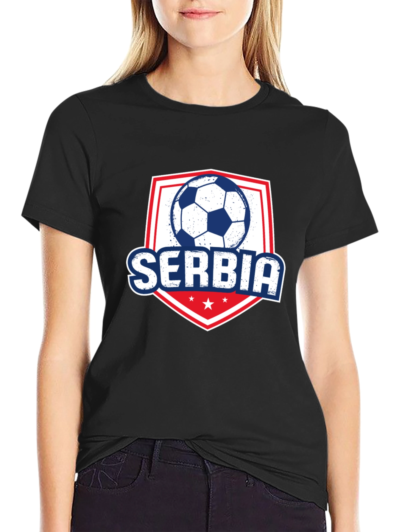 Serbia Soccer T-Shirt - Black Graphic Tee
