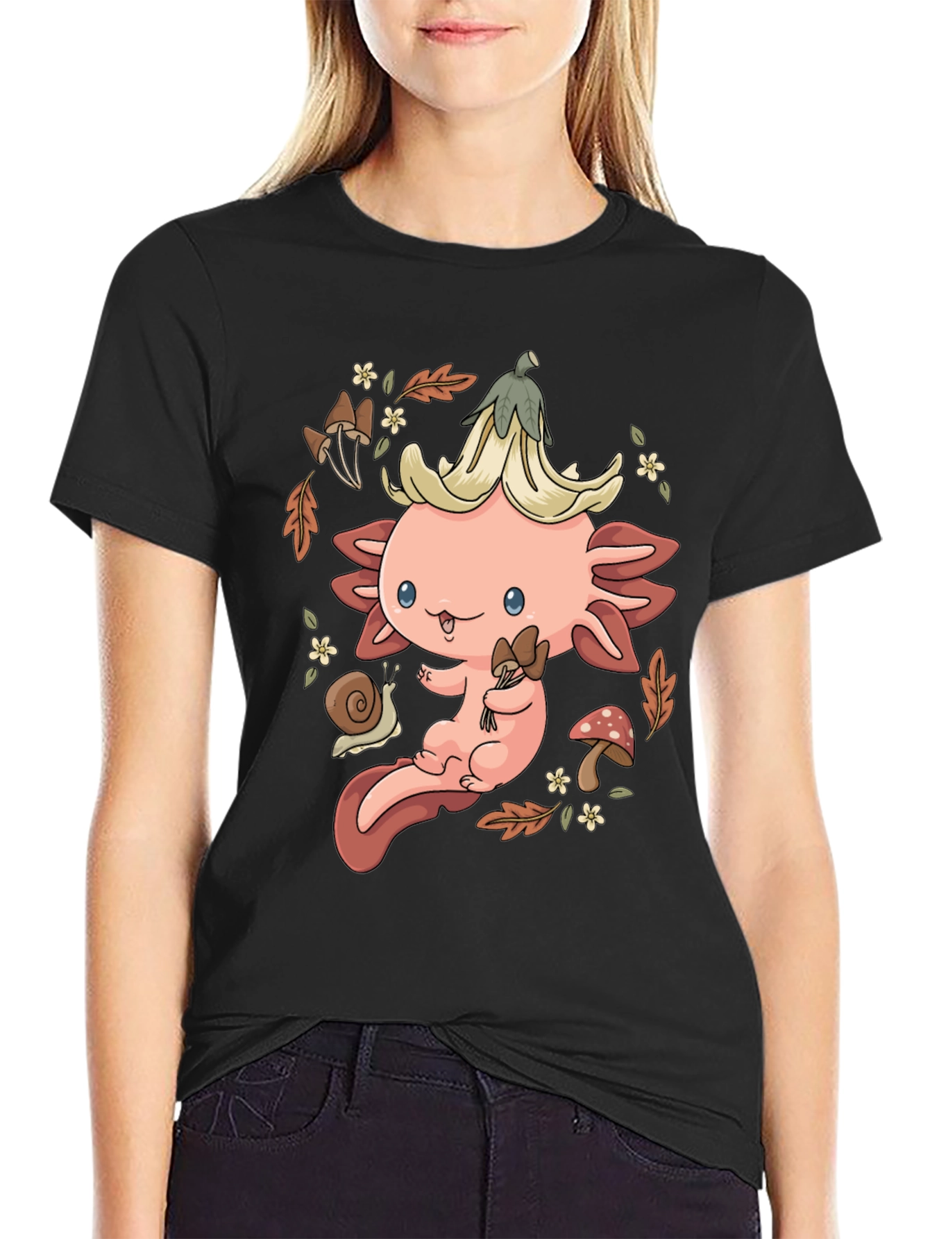 Cute Axolotl Mushroom T-Shirt - Whimsical Nature Design