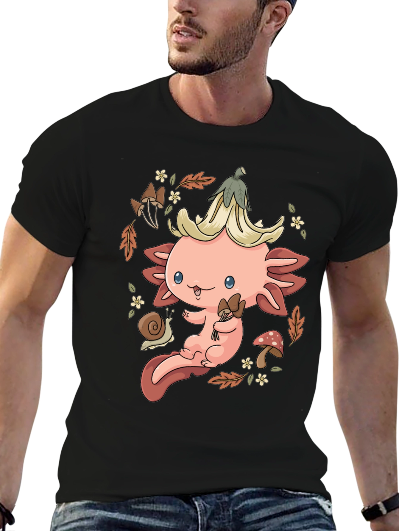 Cute Axolotl Mushroom T-Shirt - Whimsical Nature Design