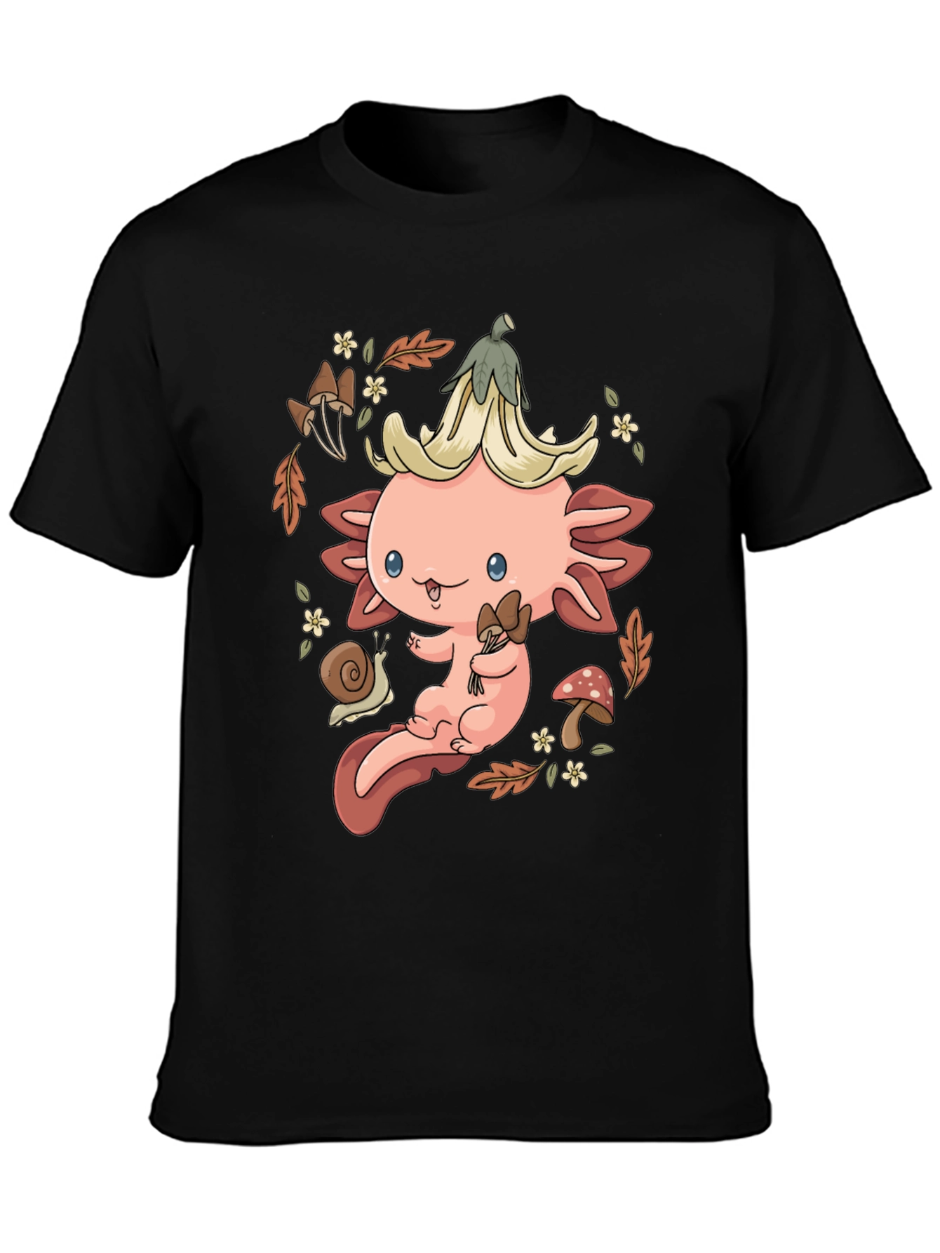 Cute Axolotl Mushroom T-Shirt - Whimsical Nature Design