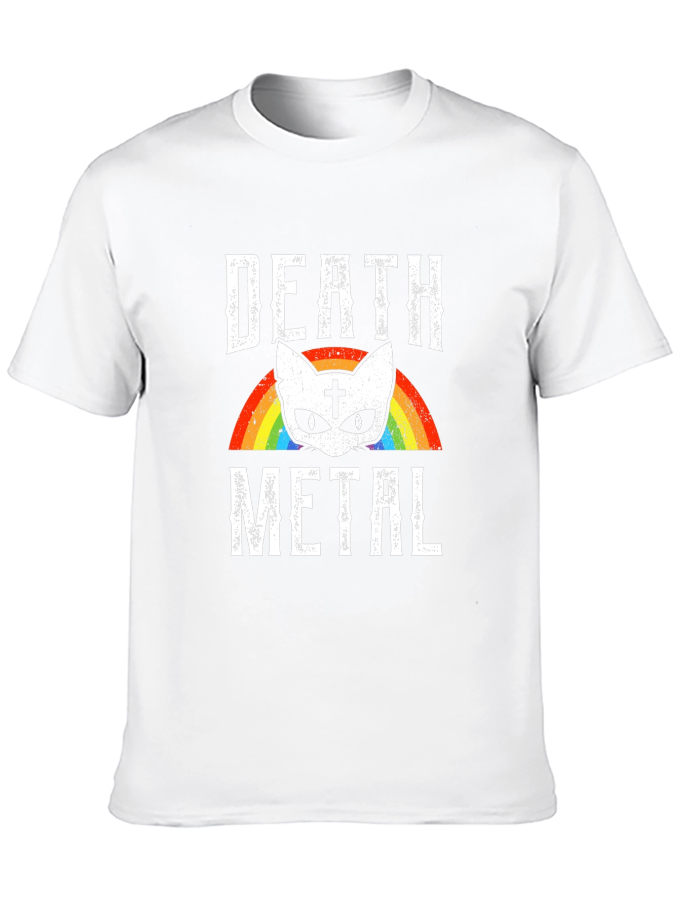 Death Metal Cat Rainbow Graphic T-Shirt